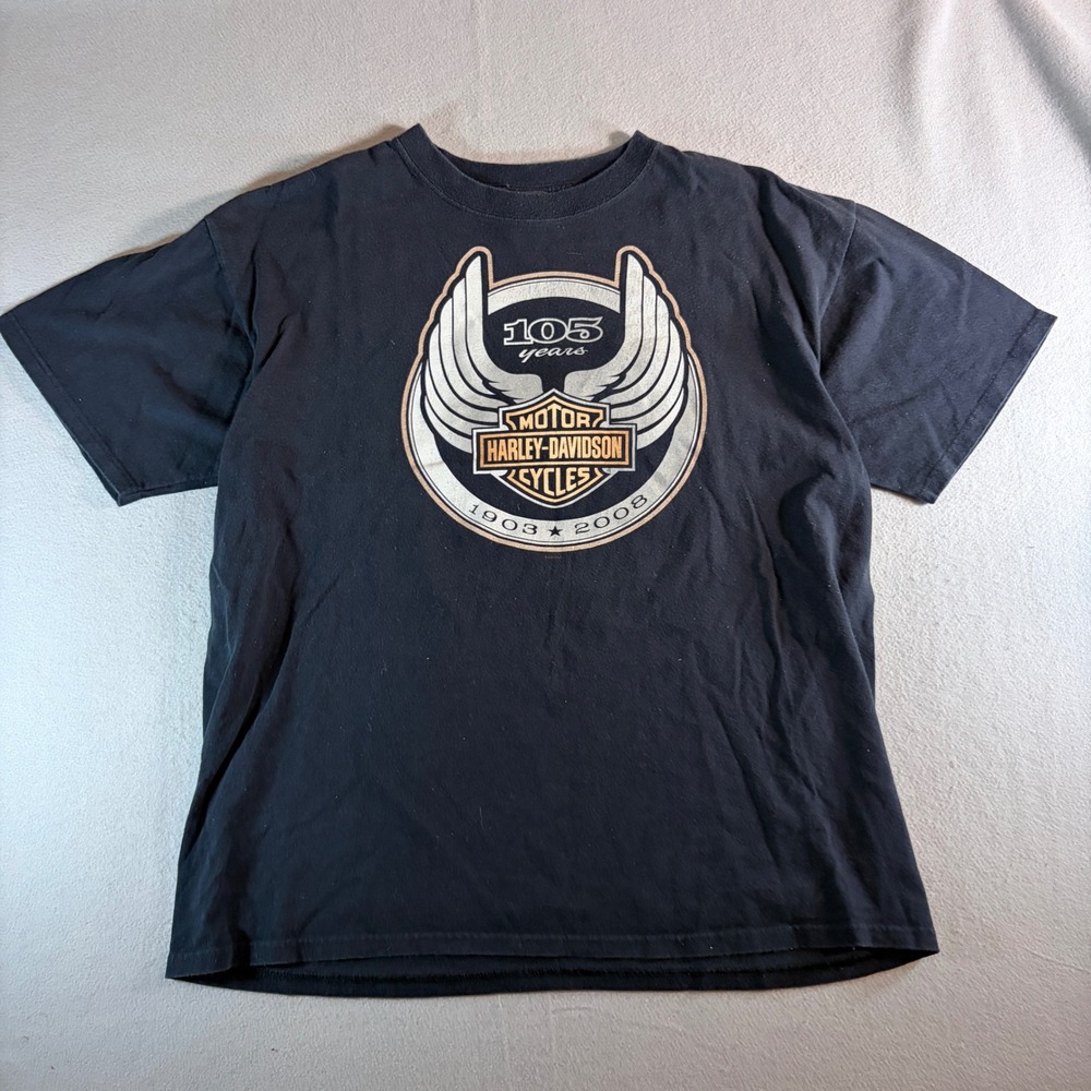 Harley-Davidson 105th Anniversary 1903-2008 T-Shirt Mens XL Black Milwaukee WI
